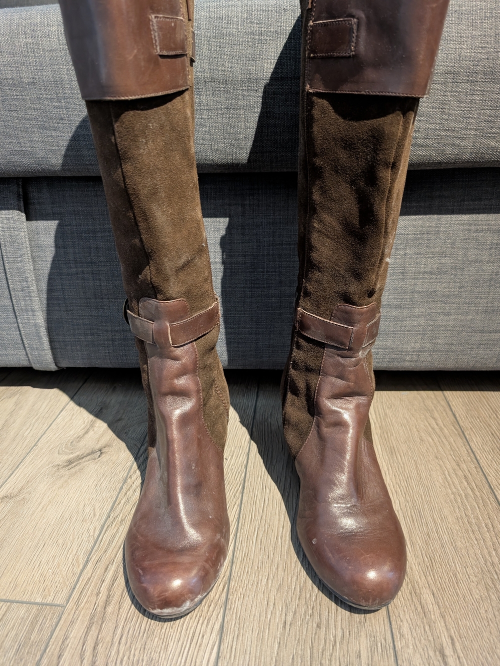 Brown Leather and Suede Knee-High Women's Boots